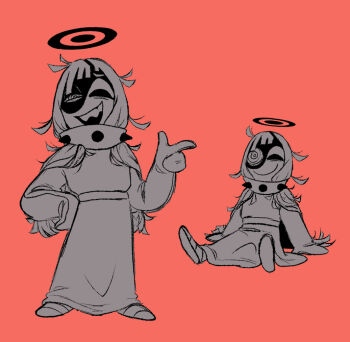 1girl deltarune dress english_text halo halojack_(huecycles) huecycles long_skirt original sharp_teeth skirt teeth utdr_(toby_fox)