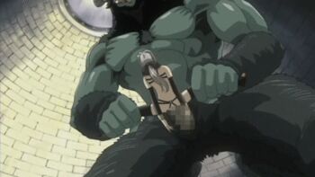 1boy 1girl animated animated_gif bdsm blonde_hair censored claws collar colored_skin crotchless detached_sleeves from_below fucked_silly giant gloves green_skin grey_hair hair_ribbon harness censored hetero high_ponytail himekishi_lilia huge_penis human_onahole interspecies large_insertion leg_grab lilia_eberwein lilith-soft lowres minotaur missionary monster mosaic_censoring muscular muscular_male ogre_(himekishi_lilia) pectorals penis ponytail rape restrained ribbon screencap sex shiny_skin short_ponytail sidelocks size_difference spread_legs tears thigh_grab thighhighs tiles vaginal