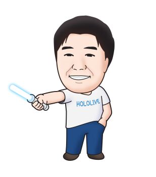 Rule 34 | 1boy, 2024 summer olympics, absurdres, black eyes, black hair, black shoes, blue pants, clothes writing, copyright name, hand in pocket, highres, hololive, kumaane, looking at viewer, olympics, pants, shirt, shoes, short hair, smile, solo, white background, white shirt, yagoo