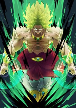 Rule 34 | 1boy, aura, broly (dragon ball z), dragon ball, dragonball z, gamr1p, green background, green hair, highres, male focus, muscular, muscular male, smirk, solo, topless male