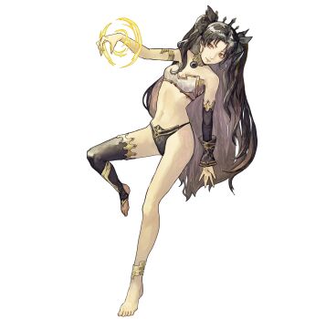 1girl absurdres armlet black_hair breasts commentary earrings english_commentary fate/grand_order fate_(series) hair_ribbon highres ishtar_(fate) jewelry long_hair medium_breasts navel red_eyes ribbon subakeye tiara two_side_up