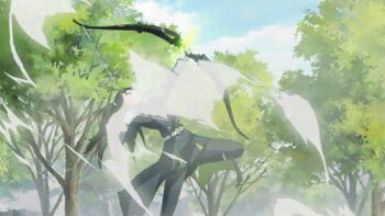 10s 1girl aihara_aiko animated animated_gif black_hair explosion long_hair lowres owari_no_seraph weapon