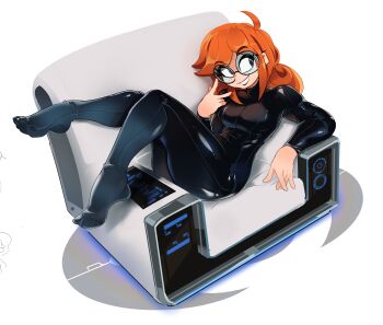 Rule 34 | ben sadfleck, bodysuit, chair, commission, freckles, glasses, latex, latex bodysuit, original, red hair, siri jay, tagme