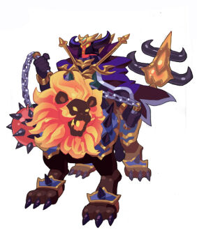 anime_coloring armor armored_animal artist_request asgard ball_and_chain_(weapon) chain claws cloak collared_cloak fake_horns helmet holding holding_chain horned_helmet horns lion mystical_high_collar nexon no_humans official_art open_mouth purple_cloak purple_horns second-party_source silver_chain skull_head spiked_armor spikes weapon