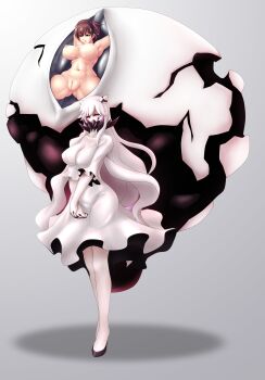 Rule 34 | 2girls, absurdres, abyssal ship, anus, armpits, bare legs, bdsm, black horns, black nails, black shoes, bondage, bound, bound arms, bound legs, breasts, brown eyes, brown hair, cleavage, clitoris, collarbone, colored skin, covered mouth, double-parted bangs, dress, fat mons, female focus, full body, gluteal fold, groin, hair between eyes, hairtie, highres, horns, immobilization, kaga (kancolle), kantai collection, large breasts, large variant set, lips, long hair, long sidelocks, looking at viewer, midway princess, multicolored horns, multiple girls, navel, ningyoushi, nipples, nude, open mouth, orange eyes, own hands together, pale skin, perky breasts, pink lips, ponytail, pussy, restrained, rigging, shadow, shiny nipples, shiny skin, shoes, side ponytail, sidelocks, simple background, spikes, spread eagle position, standing, stationary restraints, swept bangs, thick eyelashes, three-quarter sleeves, toned, toned female, triangle mouth, v arms, variant set, very long hair, wavy hair, white dress, white hair, white horns, white skin