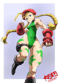 1girl artist_request beret blonde_hair blue_eyes bodypaint braid breasts cammy_white capcom covered_erect_nipples curvy female_focus fingerless_gloves gloves hat highleg highleg_leotard leotard lips long_hair looking_at_viewer medium_breasts simple_background solo street_fighter thick_thighs thighs twin_braids twintails very_long_hair wide_hips
