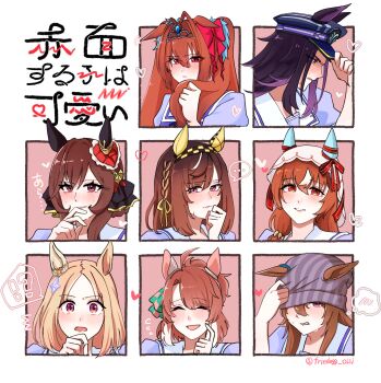 ... 6+girls blush blushing_girls_are_cute_(template) buena_vista_(umamusume) closed_eyes closed_mouth daiwa_scarlet_(umamusume) dantsu_flame_(umamusume) fenomeno_(umamusume) gentildonna_(umamusume) heart highres multiple_drawing_challenge multiple_girls nakayama_festa_(umamusume) narita_top_road_(umamusume) open_mouth speech_bubble still_in_love_(umamusume) translation_request umamusume upper_body user_wgsx7555