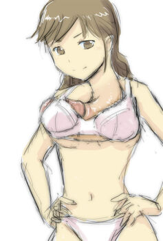 1girl between_breasts borusen bra breasts dickneck mito_kumi navel original panties penis solo underwear what