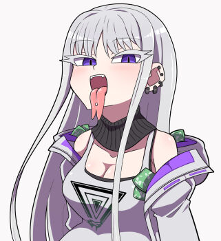 breasts cheona_(last_origin) cleavage forked_tongue highres last_origin long_tongue looking_at_viewer omoitsuka piercing purple_eyes tagme tank_top tongue tongue_out