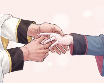 Rule 34 | 2girls, asticassia school uniform, commentary request, dark-skinned female, dark skin, female focus, gundam, gundam suisei no majo, hand focus, highres, holding hands, ichi27ichi, jewelry, miorine rembran, multiple girls, pink background, ring, school uniform, simple background, suletta mercury, wedding ring, wife and wife, yuri