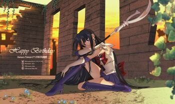 1girl bishoujo_senshi_sailor_moon boots brooch choker circlet garnet_rod high_heel_boots high_heels highres jewelry koya long_sleeves magical_girl parted_bangs purple_boots purple_sailor_collar purple_skirt ruins sailor_collar sailor_saturn sailor_senshi sailor_senshi_uniform silence_glaive skirt solo star_(symbol) star_brooch star_choker tomoe_hotaru