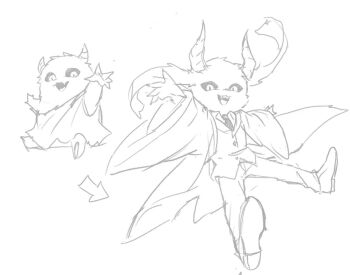 1boy :d bihyung black_sclera coat collared_shirt colored_sclera full_body furry furry_male greyscale grin hashtag-only_commentary looking_at_viewer male_focus milo59950 monochrome necktie omniscient_reader's_viewpoint open_mouth outstretched_arms outstretched_legs shirt smile solo toga vest wide_sleeves