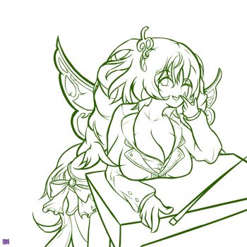 1girl absurdres breasts cleavage fairy_godmother_(gakuen)_(grimms_notes) fairy_godmother_(grimms_notes) grimms_notes highres large_breasts long_hair looking_at_viewer one_eye_closed smaker81 smile solo wings
