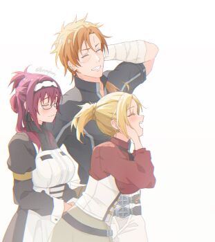 1boy 2girls lilia_greyrat multiple_girls mushoku_tensei paul_greyrat yanmyhony zenith_greyrat