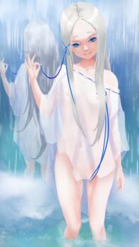 1girl animated animated_gif blinking blue_eyes bottomless breasts dress female_focus hair_ribbon happy huge_filesize loli long_hair navel nipples no_bra nude pandora_(re:zero) pussy rancid_ronin re:zero_kara_hajimeru_isekai_seikatsu reflection ribbon see-through_clothes see-through_dress silver_hair small_breasts smile solo standing ugoira uncensored water waterfall wind wind_lift
