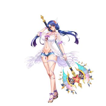 1girl action_taimanin axe blue_hair breasts full_body highres kagami_hirotaka large_breasts lilith-soft long_hair navel official_art red_eyes solo taimanin_(series) taimanin_murasaki weapon yatsu_murasaki