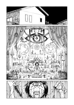 1girl animal_skull blindfold blood bone book candle chalice cup dagger entrails greyscale highres hip_bones holding holding_cup holding_dagger holding_knife holding_weapon house jeet jewelry knife monochrome necklace night open_clothes organs original pentagram ribs ritual severed_head severed_limb sitting skull solo weapon