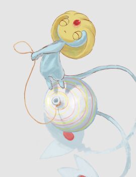 ball closed_eyes closed_mouth forehead_jewel gen_4_pokemon grey_background highres holding holding_string legendary_pokemon nashimochi_4 nintendo no_humans pokemon pokemon_(creature) string uxie