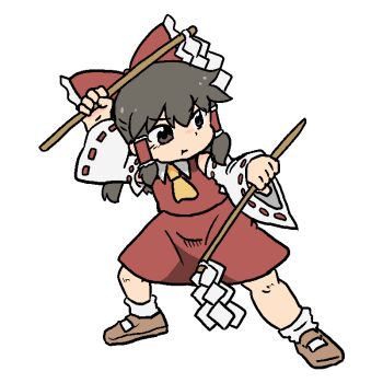 1girl :t ascot black_hair bow brown_eyes brown_shoes closed_mouth detached_sleeves dual_wielding fighting_stance frilled_bow frilled_hair_tubes frills full_body gohei hair_bow hair_tubes hakurei_reimu holding holding_gohei kamemaru91 looking_afar mary_janes red_bow red_shirt red_skirt ribbon-trimmed_sleeves ribbon_trim shirt shoes sidelocks simple_background skirt skirt_set sleeveless sleeveless_shirt socks solo touhou transparent_background v-shaped_eyebrows white_sleeves white_socks yellow_ascot