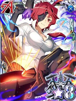 1girl breasts card dungeon_ni_deai_wo_motomeru_no_wa_machigatteiru_darou_ka eyepatch game_cg hammer hephaistos_(danmachi) large_breasts official_art red_hair smile source_request