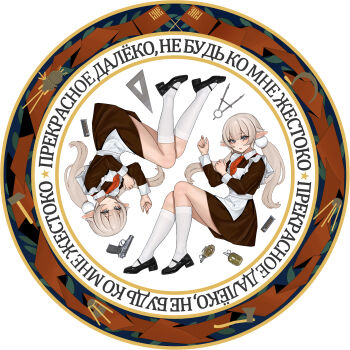 1girl absurdres ammunition apron blonde_hair explosive frilled_apron frills grenade grey_eyes gun handgun highres kiriyaukiyoe laika_(kiriyaukiyoe) long_hair looking_at_viewer neckerchief original plate pointy_ears porcelain red_neckerchief school_uniform skindentation socks solo soviet_school_uniform twintails very_long_hair weapon white_apron white_socks