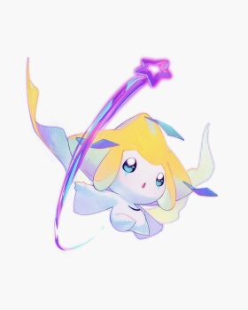 Rule 34 | blue eyes, colored skin, commentary, full body, gen 3 pokemon, highres, itsvinnuf, jirachi, legendary pokemon, mythical pokemon, nintendo, no humans, parted lips, pokemon, pokemon (creature), pokemon focus, simple background, solo, star (symbol), white skin