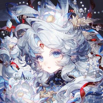 Rule 34 | 1girl, blue eyes, chinese clothes, colored eyelashes, eyelashes, gradient hair, hair ornament, highres, lips, long hair, looking at viewer, multicolored hair, original, parted lips, sidelocks, solo, square, streaked hair, too many watermarks, watermark, white hair, xingchunxiang