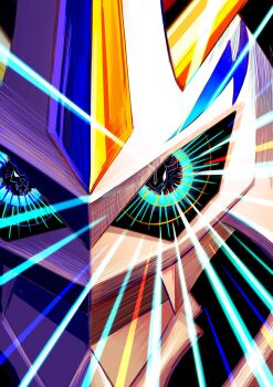 Rule 34 | black background, blue eyes, close-up, commentary, digimon, digimon (creature), evolutionary line, ezgk385, glowing, glowing eyes, highres, mecha, metalgarurumon, motion lines, omegamon, robot, solo, speed lines, wargreymon