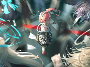 Rule 34 | 5girls, absurdres, ahoge, akane (blue archive), asuna (blue archive), black halo, blonde hair, blue archive, blue halo, blue ribbon, braid, cleaning &amp; clearing (blue archive), closed mouth, collared shirt, from above, hair between eyes, halo, highres, huge ahoge, jacket, karin (blue archive), long hair, looking at viewer, looking back, maid headdress, motion lines, multiple girls, neru (blue archive), nipples, orange hair, outdoors, red eyes, ribbon, shirt, short hair, side braid, single braid, solo focus, standing, sukajan, toki (blue archive), very long hair, walking nakta, white shirt, yellow halo