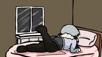 bed braid handheld_game_console jacket lowres on_bed original pantyhose playstation_portable short_hair shorts snow window