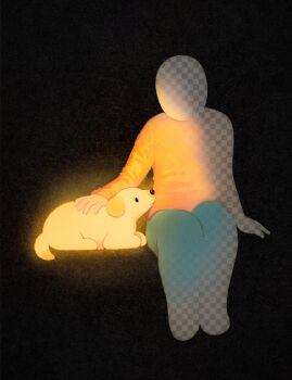 Rule 34 | 1other, ambiguous gender, black background, black eyes, brown fur, closed mouth, commentary, dog, english commentary, fake transparency, glowing, glowing animal, highres, o l bom, original, sitting, smile, snout, tail