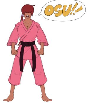 1girl 1shermieaday breasts dark-skinned_female dark_skin earrings female_focus huge_breasts jewelry large_breasts long_hair ponytail red_hair shermie_(kof) simple_background standing tan the_king_of_fighters twintails white_background