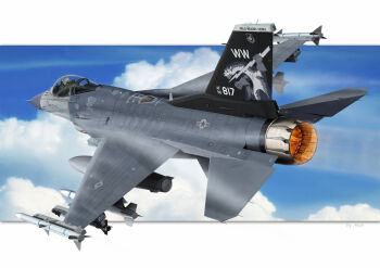 1other agm-88_harm aim-120_amraam aim-9_sidewinder air-to-air_missile aircraft airplane blue_sky border canopy_(aircraft) cloud cockpit commentary_request external_fuel_tank f-16_fighting_falcon flying from_behind helmet letterboxed marker_(medium) md5_mismatch mick_(m.ishizuka) military original outdoors photoshop_(medium) pilot pilot_helmet roundel sky thrusters traditional_media united_states_air_force variant_set vehicle_focus white_border