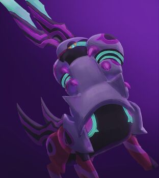 aqua_eyes aqua_trim armor bug centipede colored_sclera colored_skin gen_5_pokemon highres horns mega_pokemon mega_scolipede multicolored_skin multiple_tails nintendo no_humans pokemon pokemon_(creature) pokemon_focus purple_background purple_skin red_skin scolipede sue1374s tail two-tone_skin two_tails yellow_sclera