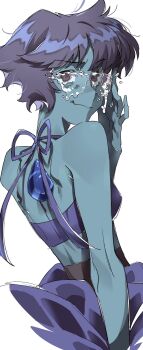 1girl blue_hair blue_skin colored_skin from_behind heya_noheya highres hydrokinesis lapis_lazuli_(gemstone) lapis_lazuli_(steven_universe) looking_back smile solo steven_universe sunglasses upper_body water