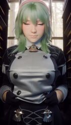 1girl 3d animated bouncing_breasts breasts byleth_(female)_(academy_uniform)_(fire_emblem) clothes_lift female_byleth_(academy)_(fire_emblem) female_byleth_(awakened)_(fire_emblem) female_byleth_(fire_emblem) fire_emblem fire_emblem:_three_houses green_eyes green_hair highres indoors j9006 large_breasts looking_at_viewer nintendo nipples no_bra official_alternate_costume shirt_lift solo tagme video