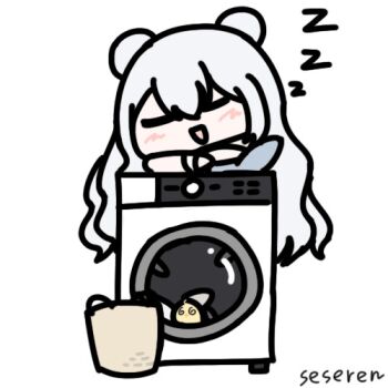 1girl animated animated_gif azur_lane baby_animal bird chick le_malin_(azur_lane) lowres manjuu_(azur_lane) seseren sleeping washing_machine zzz