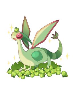 avocado claws closed_eyes dragon fang flygon gen_3_pokemon green_wings highres hina_co_330 nintendo no_humans open_mouth pokemon pokemon_(creature) pokemon_focus red_eyes smile star_(symbol) wings