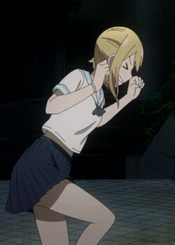 1girl animated animated_gif anime_screenshot black_neckerchief blonde_hair blue_sailor_collar breasts closed_eyes cropped female_focus frustrated hayasaka_ai kaguya-sama_wa_kokurasetai_~tensai-tachi_no_renai_zunousen~ legs long_hair looping_animation midriff navel neckerchief open_mouth sailor_collar school_uniform serafuku sexually_suggestive short_sleeves side_ponytail small_breasts smithee_a._haysaca solo solo_focus stomach thighs watch white_serafuku