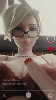 1girl animated ass ass_clapping ass_shake bad_tag blue_eyes bra breast_tattoo generalbutch glasses highres jewelry lingerie livestream mercy_(overwatch) mole navel necklace overwatch overwatch_1 peachymizz pearl_necklace spade_(shape) tagme tattoo thick_thighs thighs thong twerking underwear video