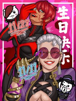 2girls a.k.i._(street_fighter) breasts dark-skinned_female dark_skin dress female_focus huge_breasts kamenichiban large_breasts looking_at_viewer multiple_girls red_eyes red_hair short_hair street_fighter tan the_king_of_fighters thick_thighs thighs vice_(kof) wide_hips