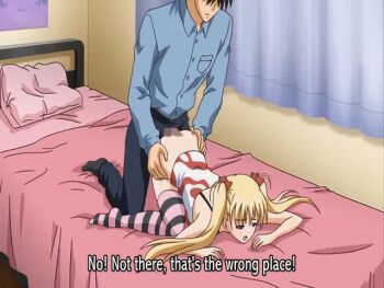 Rule 34 | 1boy, 1girl, akizuki airi, anal, animated, animated gif, ass, bed, blonde hair, blue eyes, censored, clothed sex, curtains, doggystyle, english text, hair ornament, hair ribbon, hetero, indoors, long twintails, mosaic censoring, oni chichi, penis, ribbon, sex, sex from behind, solo focus, striped clothes, striped thighhighs, subtitled, tagme, thighhighs, top-down bottom-up, twintails