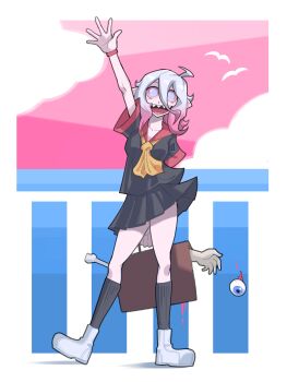 absurdres blood briar_(league_of_legends) eyeball highres league_of_legends pointy_ears school_uniform severed_limb sharp_teeth shoes skirt socks teeth