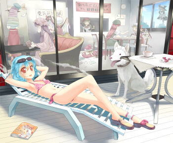 6+girls animal_ears animalization ankle_garter anklet armpits arms_up b-ginga bat_wings bikini blonde_hair blue_hair blush bone book bow bowl broom broom_riding calendar_(object) chair child's_drawing clock clone collar cooking couch crayon crescent cup dog dog_ears eyewear_on_head feeding female_focus flandre_scarlet flat_chest fujiwara_no_mokou hat headscarf head_wings heart highres hong_meiling inu_sakuya_(nejikirio) izayoi_sakuya jewelry kirisame_marisa koakuma legband looking_at_viewer lounge_chair lying magazine_(object) multiple_girls multiple_persona mystia_lorelei nagae_iku navel no_socks on_back open_book open_mouth panties patchouli_knowledge plate poster_(object) purple_hair reading red_eyes red_hair remilia_scarlet ribbon santa_costume santa_hat short_hair side-tie_bikini_bottom smile smoke spoon sunbathing sunglasses swimsuit symbol-shaped_pupils tea teacup embodiment_of_scarlet_devil touhou underwear window wings witch_hat