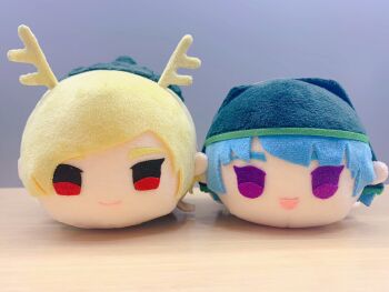 Rule 34 | 2girls, antlers, blonde hair, blue hair, hat, highres, horns, multiple girls, open mouth, smile, touhou