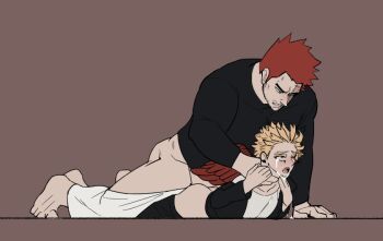 2boys anal animated animated_gif ass ass_shake bara beard black_sweater blue_eyes boku_no_hero_academia bouncing_pecs clothed_sex crying crying_with_eyes_open endeavor_(boku_no_hero_academia) facial_hair full_body hawks_(boku_no_hero_academia) large_pectorals lying male_focus male_penetrated mature_male multiple_boys muscular muscular_male n9poison naked_shirt on_stomach pants pectorals red_hair scar scar_across_eye scar_on_face sex shirt short_hair sideburns spiked_hair stubble sweater tears thighs unworn_pants yaoi