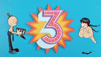 1girl 1other anniversary black_hair black_necktie blending blue_background blue_skirt commentary_request grey_shirt hat highres long_hair long_sleeves necktie original profile shirt skirt squatting syooooyoooo top_hat twintails twitter wide_shot