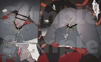 !? 1cuntboy 2boys abs afk_(series) afk_journey after_anal ass bar_censor bara bite_mark bite_mark_on_ass bite_mark_on_neck bite_mark_on_thigh bite_marks black_horns black_sclera blush censored colored_sclera colored_skin cum cum_in_ass cum_pool cuntboy cuntboy_penetrated cuntboy_with_male demon demon_boy demon_horns diphallia double_penetration extra_penises fins fish_tail from_below grey_skin harak_(afk) highres horns legs_apart licking lineart long_hair looking_at_penis looking_down makeup male_focus male_futanari mating_press multiple_boys multiple_views muscular muscular_male navel parted_lips pectorals penis phraesto_(afk) piercing pointy_ears ponytail pussy red_hair reverse_newhalf_with_male sex shark_tail sharp_teeth speech_bubble spread_legs sweat tail teeth translation_request vaginal yaoi yellow_eyes