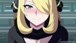 1boy 1girl :&gt;= after_fellatio animated artist_name audible_speech black_coat blonde_hair blush breasts close-up coat cum cum_in_mouth cum_on_tongue cynthia_(pokemon) ejaculation english_audio excited eyelashes fellatio from_above from_side gokkun grey_eyes hair_ornament hair_over_one_eye handjob hetero large_breasts licking licking_penis long_hair looking_at_penis looking_at_viewer looking_down looking_up ludinsketches multiple_views naughty_face nintendo open_mouth oral penis penis_close_to_face pokemon pokemon_dppt portrait pov pov_crotch precum profile rubyredva saliva saliva_trail sitting solo_focus sound teeth tongue tongue_out uncensored video watermark