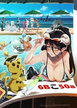 6+boys 6+girls ahoge ainz_ooal_gown albedo_(overlord) aura_bella_fiora bare_shoulders bikini black_bikini black_hair blonde_hair braid breasts chair champagne_flute cleavage cocytus_(overlord) cup cz2128_delta dark_skin day demiurge_(overlord) drinking_glass eclair_ecleir_eicler eldritch_abomination entoma_vasilissa_zeta fingernails food fruit green_bikini hair_between_eyes hamsuke hat huge_breasts innertube long_fingernails lounge_chair lupusregina_beta mare_bello_fiore masiro mountainous_horizon multiple_boys multiple_girls narberal_gamma neia_baraja one-piece_swimsuit open_mouth overlord_(maruyama) pandora&#039;s_actor pink_hair pointy_ears ponytail pool red-tinted_eyewear red_hair round_eyewear sebas_tian shalltear_bloodfallen shiny_skin solution_epsilon spill sunglasses swim_ring swimsuit tagme tinted_eyewear tray twin_braids victim_(overlord_(maruyama)) yuri_alpha